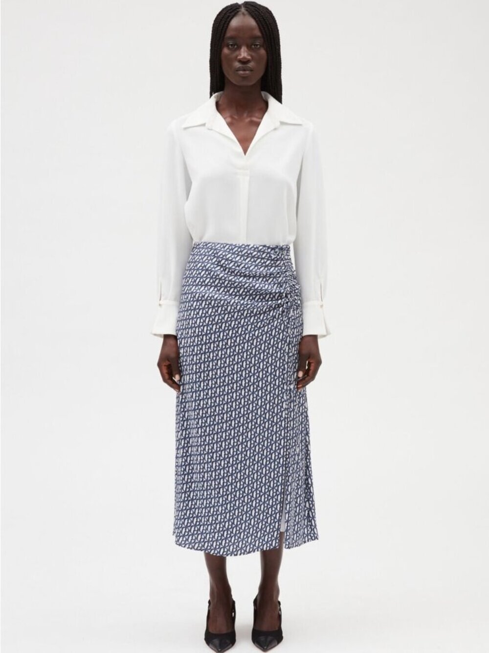 Claudie Pierlot Monogrammed Blue Midi Skirt